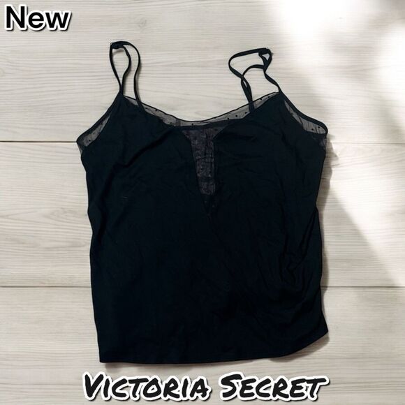 New NWT Victoria's Secret VS Lingerie Sleep Mesh Black Tank Top - Small - Picture 1 of 4